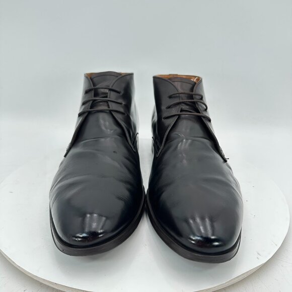Bally Men Size 9D Black Leather Plain Toe Lace Up Chukka Ankle Boot - Picture 2 of 12
